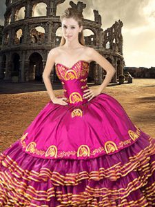 Sophisticated Fuchsia Sleeveless Floor Length Ruffled Layers Lace Up Sweet 16 Dresses