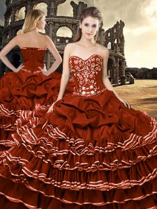 Floor Length Rust Red Sweet 16 Dresses Tulle Sleeveless Ruffled Layers