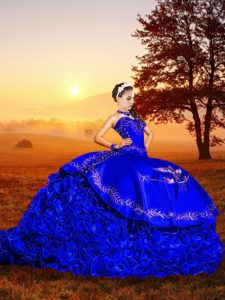 Low Price Royal Blue Quinceanera Dress Sweetheart Sleeveless Brush Train Lace Up