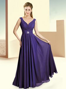 Flirting Floor Length Zipper Wedding Guest Dresses Purple for Wedding Party with Beading