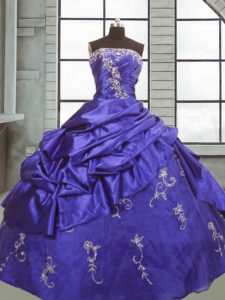 Fantastic Purple Sleeveless Appliques and Pick Ups Floor Length Quinceanera Gowns