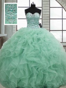 Hot Selling Beading and Ruffles Quinceanera Dress Apple Green Lace Up Sleeveless Floor Length