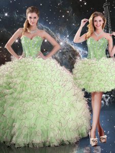 Romantic Lace Up Vestidos de Quinceanera Beading and Ruffles Sleeveless Floor Length