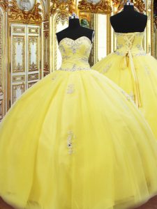 Unique Gold Sleeveless Tulle Lace Up Vestidos de Quinceanera for Military Ball and Sweet 16 and Quinceanera