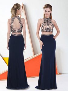 Chiffon High-neck Sleeveless Zipper Beading and Appliques Prom Evening Gown in Black