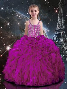 Ball Gowns Pageant Dress Toddler Fuchsia Straps Organza Short Sleeves Floor Length Lace Up