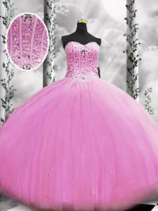Floor Length Lace Up 15th Birthday Dress Lilac for Military Ball and Sweet 16 and Quinceanera with Beading