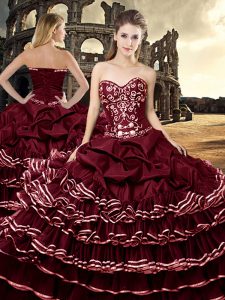 Burgundy Ball Gowns Ruffled Layers Quinceanera Dress Lace Up Tulle Sleeveless Floor Length