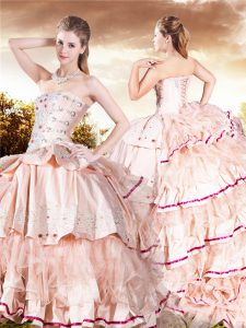 Smart Pink Sleeveless Brush Train Beading and Ruffled Layers Sweet 16 Dress