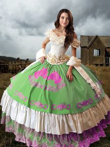 Deluxe Floor Length Multi-color Sweet 16 Quinceanera Dress Off The Shoulder Sleeveless Lace Up