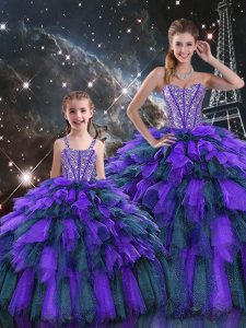 Spectacular Sleeveless Beading and Ruffles and Ruffled Layers Lace Up 15th Birthday Dress