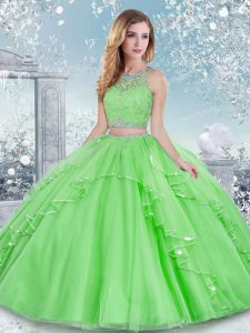 High Class Vestidos de Quinceanera Military Ball and Sweet 16 and Quinceanera with Beading and Lace Scoop Sleeveless Cla