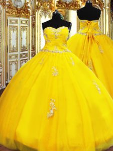 Fancy Sweetheart Sleeveless Organza Quince Ball Gowns Beading and Appliques Lace Up