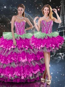 Multi-color Lace Up Sweetheart Beading and Ruffles and Ruffled Layers 15th Birthday Dress Organza Sleeveless