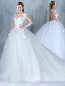 White Wedding Dresses Sweetheart Long Sleeves Court Train Backless