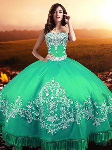 Turquoise Taffeta Lace Up 15 Quinceanera Dress Sleeveless Floor Length Beading and Appliques