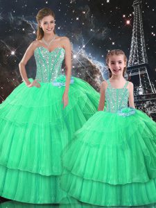 Apple Green Ball Gowns Ruffled Layers 15 Quinceanera Dress Lace Up Organza Sleeveless Floor Length
