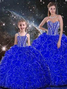 Fantastic Organza Sweetheart Sleeveless Lace Up Beading and Ruffles Quinceanera Dress in Royal Blue