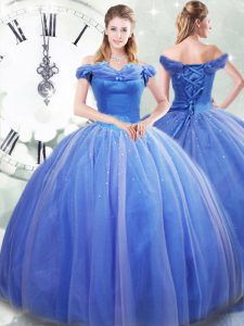 Ball Gowns Sleeveless Light Blue Quinceanera Dresses Brush Train Lace Up