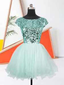 Mini Length Lace Up Prom Evening Gown Apple Green for Prom and Party with Sequins