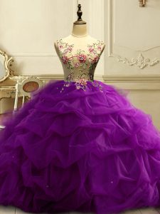 Spectacular Ball Gowns Vestidos de Quinceanera Purple Scoop Organza Sleeveless Floor Length Lace Up