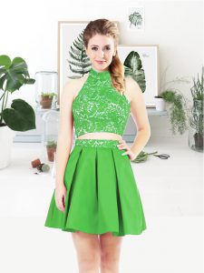 Best Selling Satin Halter Top Sleeveless Lace Up Lace Prom Party Dress in