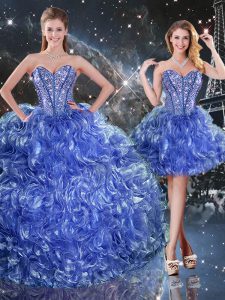Custom Made Sleeveless Lace Up Floor Length Beading and Ruffles Sweet 16 Dresses