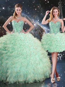 Modern Apple Green Quinceanera Dress Military Ball and Sweet 16 and Quinceanera with Beading and Ruffles Sweetheart Slee