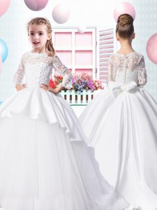 3 4 Length Sleeve Brush Train Clasp Handle Beading and Lace Little Girls Pageant Dress