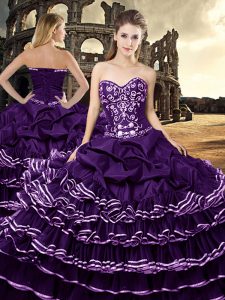 Taffeta Sweetheart Sleeveless Lace Up Ruffled Layers Vestidos de Quinceanera in Purple