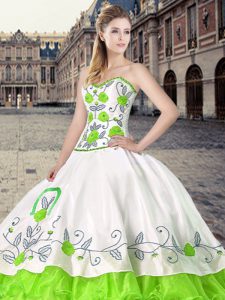 Dynamic Multi-color Organza Lace Up Vestidos de Quinceanera Sleeveless Floor Length Embroidery and Ruffles