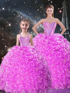 Glittering Sweetheart Sleeveless Lace Up Sweet 16 Dress Lilac Organza