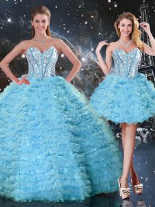 Glorious Tulle Sleeveless Floor Length 15 Quinceanera Dress and Beading and Ruffled Layers
