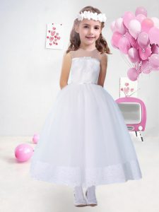 White Sleeveless Lace Zipper Toddler Flower Girl Dress for Party and Wedding Party
