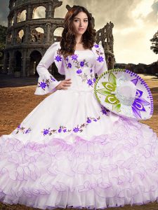 Exceptional Long Sleeves Embroidery and Ruffled Layers Lace Up Quinceanera Gown