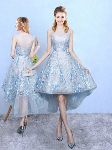 High Low A-line Sleeveless Light Blue Bridesmaid Dress Zipper