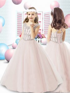 Ball Gowns High School Pageant Dress Baby Pink Scoop Tulle Sleeveless Floor Length Lace Up