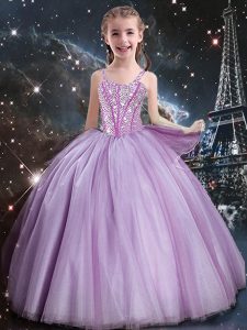 Straps Sleeveless Lace Up Pageant Dress Lilac Tulle