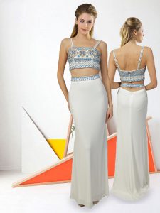 Best Selling White Sleeveless Beading Floor Length Prom Party Dress