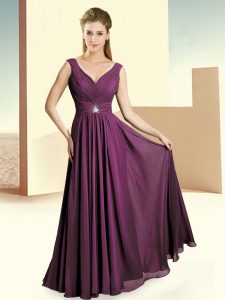 Dark Purple Sleeveless Chiffon Zipper Bridesmaids Dress for Quinceanera and Wedding Party