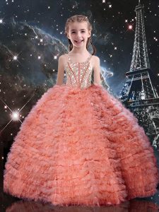 Exquisite Watermelon Red High School Pageant Dress Quinceanera and Wedding Party with Beading and Ruffled Layers Straps 