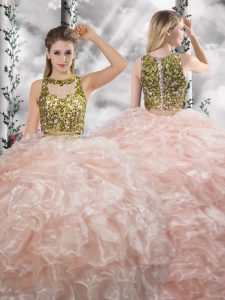 Vintage Sleeveless Beading and Ruffles Zipper Quinceanera Gown