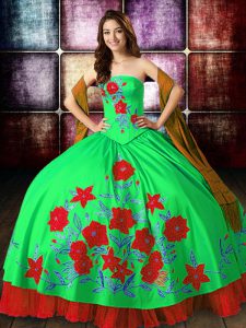 Decent Multi-color Satin Lace Up 15th Birthday Dress Sleeveless Floor Length Embroidery