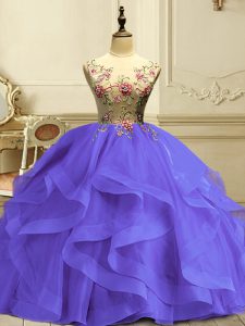 Extravagant Ball Gowns Ball Gown Prom Dress Lavender Scoop Organza Sleeveless Floor Length Lace Up