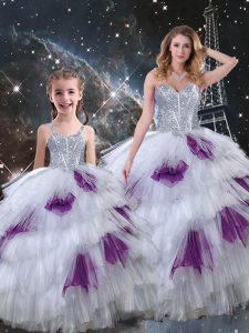 Floor Length Multi-color Quince Ball Gowns Organza Sleeveless Beading and Ruffled Layers