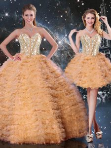 Adorable Orange Sleeveless Organza Lace Up Sweet 16 Dresses for Military Ball and Sweet 16 and Quinceanera