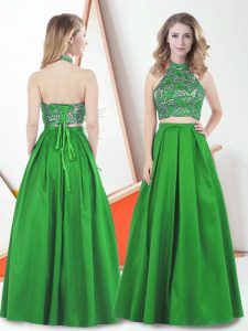 Floor Length Lace Up Prom Dress Green for Prom and Party with Lace