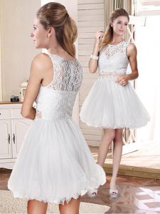 On Sale White Scoop Neckline Lace Wedding Dress Sleeveless Zipper
