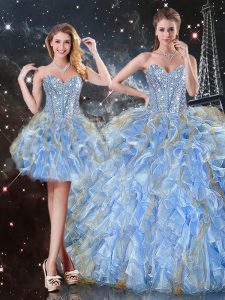Best Light Blue Sleeveless Beading and Ruffles Floor Length Quinceanera Dress