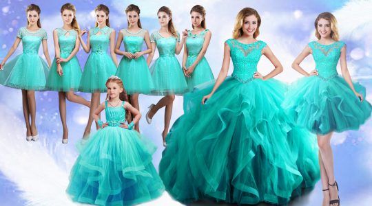 Floor Length Ball Gowns Sleeveless Turquoise Bridal Gown Lace Up